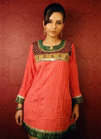 Top: Red top having design of latest designs for kurtis. Top: Red top having design of