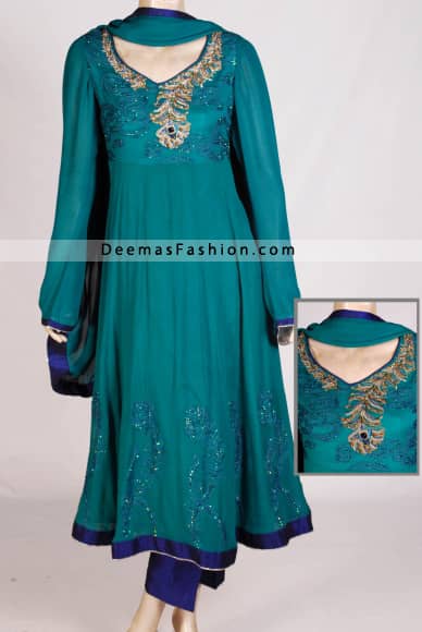 Ferozi+Color Top: Pure crepe silk anarkali style top in Ferozi Green colour ...