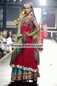 Latest Pakistani Bridal Wear Sharara Red Designer Wear Lehnga