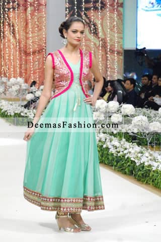 Casual Wedding Dress on Latest Pakistani Fashion 2011 Ferozi Green Anarkali Frock Churidar