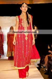 Latest Eid Dress Red Aline Shirt Trouser