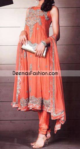 Pakistani Fashion-Wear-Orange-Traditional-Anarkali