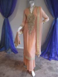 Paksitani Casual Dress 2010- Peach Chiffon Designer Wear