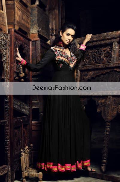Black Anarkali Pishwas Frock Churidar