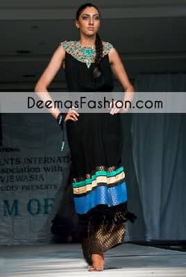 Black Multi Piping Party Wear Formal Dress