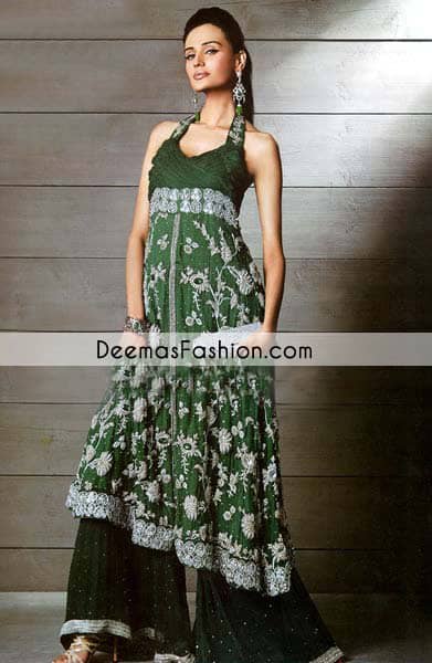 Bottle Green Aline Frock Flapper Party Wear Dress