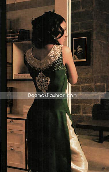 Pakistani Boutique Dress - Bottle Green & Golden Raw Silk Pakistani Boutique Dress - Bottle Green & Golden Raw Silk