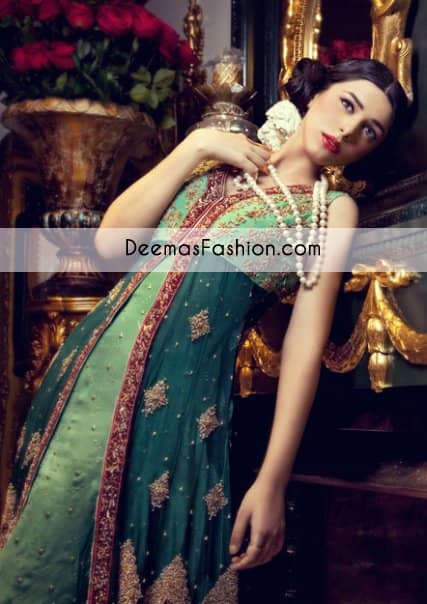 Bottle Green Formal Mehndi Wear Anarkali Frock