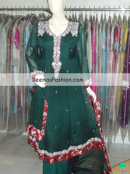 Bottle Green Formal Wear Anarkali Frock