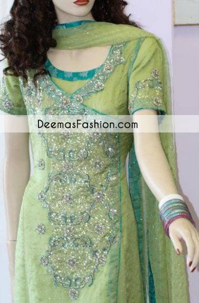 Light Dark Green Andrakha Style Aline Shirt Churidar