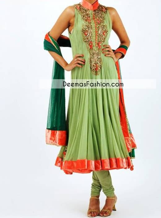 Mehndi Green Bottle Green Aline Frock Churidar