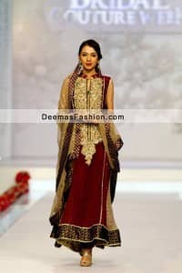 Pakistani Formal Party Wear Dress Maroon Golden A Line Dress