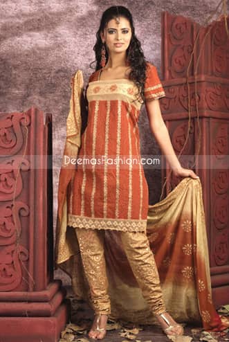 Fashion Boutiques Pakistan on Pakistan Boutique Design Rust Golden Raw Silk Latest Pakistani